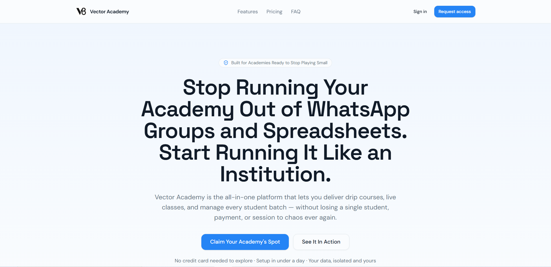Vector Academy LMS homepage preview
